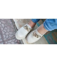 BERUSH BRİDE BEJ RENGİ ZİNCİR TOKALI OXFORD LEOFER AYAKKABI