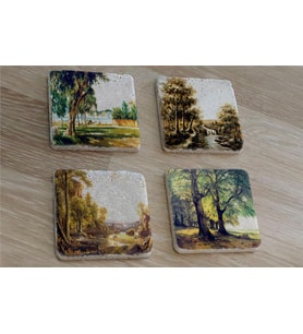 Sonbahar Ağaçları Doğal Taş Bardak Altlığı 4'lü set - Natural Stone Coasters