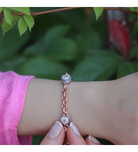 Kalp Nazar Boncuklu Zirkon Taşlı Rose Gold Kaplama Zincir Bileklik