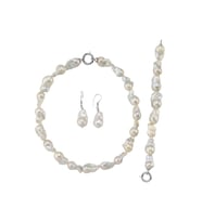 Barok İnci Kolye Bileklik Küpe Üçlü Set (Beyaz)