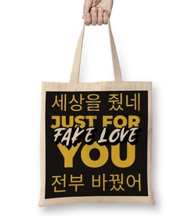 Bts Fake Love Typography Bez Çanta Uzun Saplı