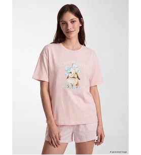 LCW DREAM Pembe Baskılı Kadın Şortlu Pijama Takımı