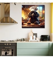 Kare Kanvas Mutfak Tablosu Aşçı Hayvanlar Siyah Poodle Köpek