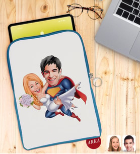 BK Gift Kişiye Özel Sevgililer Karikatürlü Taşınabilir Koruyucu Tablet Kılıfı & Organizer Çanta - Mavi-92