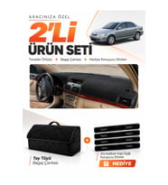 e-biz TOYOTA AVENSİS EKRANLI T250 (2003-2008) Uyumlu Torpido Örtüsü + Tay Tüyü Çanta - Siyah - TO003