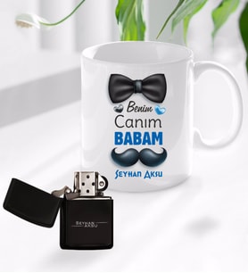 BK Gift Kişiye Özel Canım Babam Tasarımlı Kupa Bardak ve Benzinli Çakmak Seti-2 (Model 1)