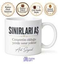 Sınırları Aş Yazılı Baskılı Kupa Bardak Motivasyon Hediye Özel Tasarım