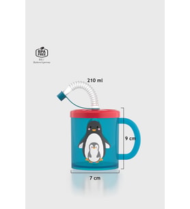 Renga Ruby Penguen Desenli 210 ml Pipetli Kulplu PP Bebek Bardağı 142003 Mavi-Kırmızı