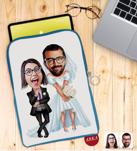 BK Gift Kişiye Özel Sevgililer Karikatürlü Taşınabilir Koruyucu Tablet Kılıfı & Organizer Çanta - Mavi-16