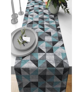 Turkuaz Geometrik Desenli Premium Masa Örtüsü Runner RNR379