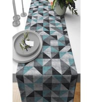 Turkuaz Geometrik Desenli Premium Masa Örtüsü Runner RNR379