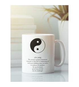 Beyaz Kupa Bardak Ying Yang Meditasyon Yoga