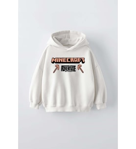 ERKEK ÇOCUK MINECRAFT MODELLİ KOL MANŞETLİ PAMUK KAPŞONLU SWEAT (Ekru)