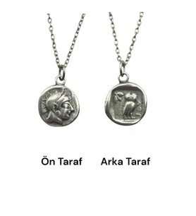 Athena Figürlü Bilgelik Tanrıçası Para Kolye – Çift Taraflı – 1 Adet – 60 cm Zincirli Metal Kolye (Gümüş)