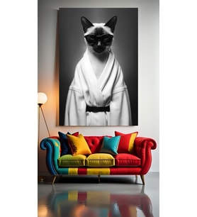 SİYAH KUŞAK KEDİ 1 Ev Duvar Salon Güzellik Salonu Ofis Dükkan Dekarasyon Kanvas Tablo (Çok Renkli)