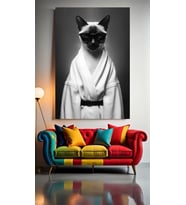 SİYAH KUŞAK KEDİ 1 Ev Duvar Salon Güzellik Salonu Ofis Dükkan Dekarasyon Kanvas Tablo (Çok Renkli)