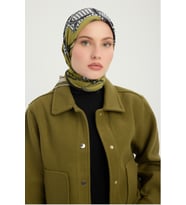 Schaless Süvarinin Arması - Somon - Vierra Desenli Viskon Eşarp - 90x90 Cm (Burnt Olive)