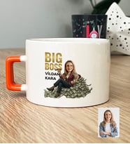 Kişiye Özel Karikatürlü Big Boss Kadın Patrona Hediye Lüks Fincan Doğum Günü Hediyesi