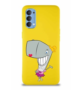 Oppo Reno 4 Soft Premier Kapak Pearl Yengeç Tasarımlı Silikon Kılıf - Sarı (Şeffaf)