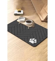 MAtGo Pati Parke Desenli Gri Renk Beslenme Matı Kaymaz Sıvı Geçirmez Kedi Köpek Mama Paspası 50x70cm
