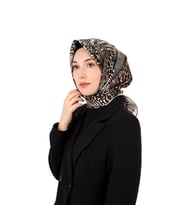 Bursa İpek Yeşil Zebra Leopar Desen Twill İpek Eşarp