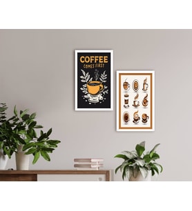 BK Home Coffee Tasarımlı Dekoratif 2'li Ahşap Beyaz Çerçeveli Tablo-2