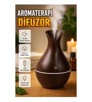 Ahşap Desenli Aromaterapi Difüzör 130 ml Ultrasonik 7 Renk LED Işıklı