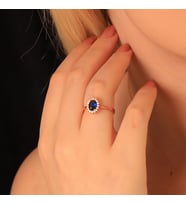 925 Ayar Gümüş Safir Renk Oval Tektaş Yüzük