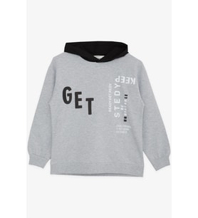 Breeze Girls & Boys Erkek Çocuk Sweatshirt Kapüşonlu Yazı Baskılı 8-14 Yaş, Gri Melanj