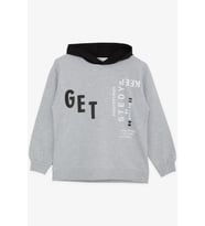 Breeze Girls & Boys Erkek Çocuk Sweatshirt Kapüşonlu Yazı Baskılı 8-14 Yaş, Gri Melanj