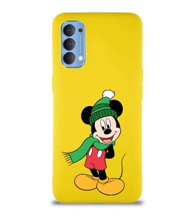 Oppo Reno 4 Soft Premier Kapak Mickey Mouse-G Tasarımlı Silikon Kılıf - Sarı (Şeffaf)