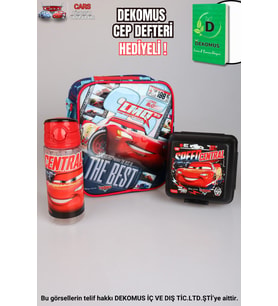 "DEKOMUS CEP DEFTERİ HEDİYELİ" LİSANSLI CARS BESLENME ÇANTASI,TRITAN MATARA 500 ML VE 2 KATLI BESLENME KABI/LUNCH BOX SETİ