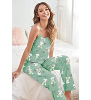 Rasa Askılı Pantalon Pijama Takımı Süper Soft (Yeşil)