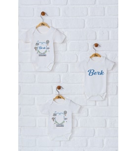 Pia Baby Premium %100 Pamuk İsme Özel Organik Baskılı Üçlü Set Çıtçıtlı Bebek Body Zıbın Modelleri 5019-18 (Ekru)