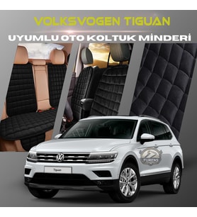 Volksvogen Tiguan Siyah Renk Tay Tüyü Cepli & Terletmez Sırtlı Oto Koltuk Minder Seti - Koltuk Koruma Kılıfı (ÖN & ARKA TAM SET)