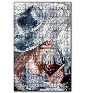 Cakapuzzle Şarap İçen Gri Şapkalı Kadın Puzzle Yapboz MDF (Ahşap) (120 Parça)