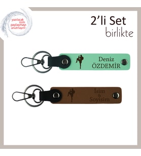Erkek Sporcuya Cesaret Temalı Hediyelik, Kickboks Figürlü Kişisel Deri Anahtarlık, A Yeşil-A Kahve