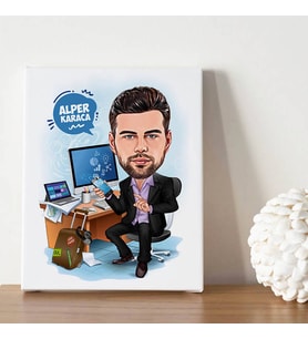 Çok Çalışan Erkek Karikatürlü Kanvas Tablo
