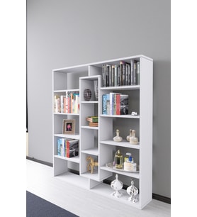 Kiola 14 Bölmeli Dekoratif Açık Tasarım Kitaplık Modern Kitaplık Beyaz