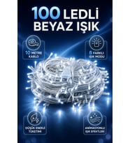 100 LED Beyaz Yılbaşı Işığı 10 Metre 8 Modlu Animasyonlu Eklenebilir Dekoratif Aydınlatma Işık Seti