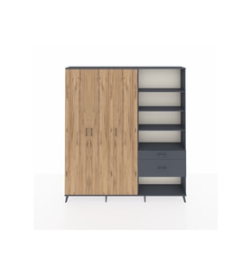 Arges Dolap 16 Raflı 2 Çekmeceli 3 Kapaklı 220x30x243 Antrasit-Çam/Antrasit