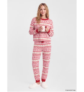 LCW Young Pembe Yılbaşı Temalı Kadın Pijama Takım