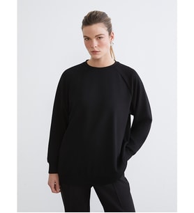 LCW Comfort Siyah Bisiklet Yaka Taşlı Kadın Sweatshirt