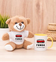 Kişiye Özel Vosvos Minibüs Tasarımlı Peluş Ayı ve Sarı Kupa