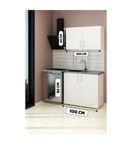100 cm Mini Çelik Evyeli Mutfak Dolabı Alt Üst Seti, Minimalist Modern Mutfak Ünitesi