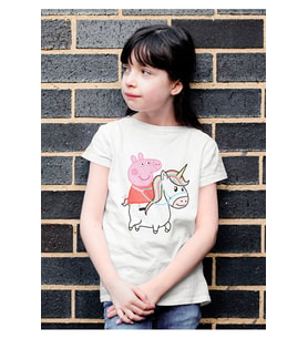 Peppa Pig Unicorn Baskılı Unisex Çizgi Film Çocuk Tişört (1-12 Yaş)