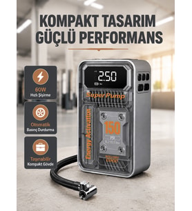 150 PSI Kablosuz Şarjlı Ha Pompası – LED Ekranlı ve Otomatik Kapanma Özellikli