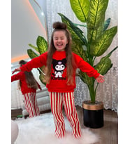 Cg Kids Kuromi Kız Çocuk 3 iplik Alt Üst Takım Süper Kalite Kumaş Waffe Eşofman Altı Kumaş (Yavruağzı)