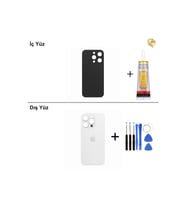 iPhone 14 Pro Beyaz Arka Kapak Arka Cam Batarya Kapağı Lazer Kesim Kapak Pil Kapağı + B-7000 Yapıştırıcı + Tamir Seti