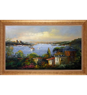 Çerçeveli Paspartulu Manzara Tablo bm1437 (Gold)